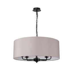 Banyan 5 Light Multi Arm Pendant With 60cm x 22cm Faux Silk Fabric Shade Matt Black/Grey - thumbnail 5