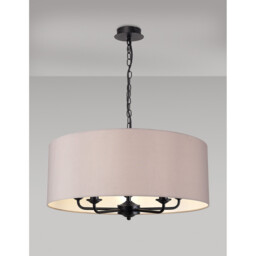 Banyan 5 Light Multi Arm Pendant With 60cm x 22cm Faux Silk Fabric Shade Matt Black/Grey - thumbnail 2