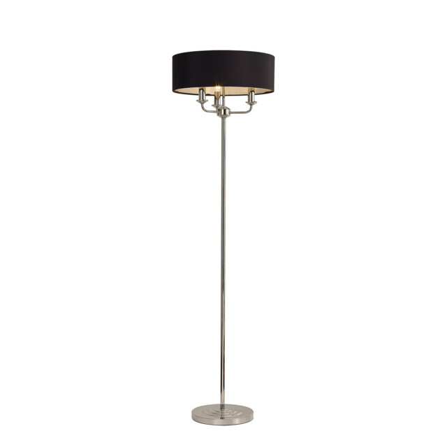 Banyan 3 Light Switched Floor Lamp With 45cm x 15cm Faux Silk Shade, Polished Nickel/Black - image 1