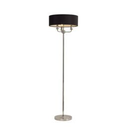 Banyan 3 Light Switched Floor Lamp With 45cm x 15cm Faux Silk Shade, Polished Nickel/Black - thumbnail 1