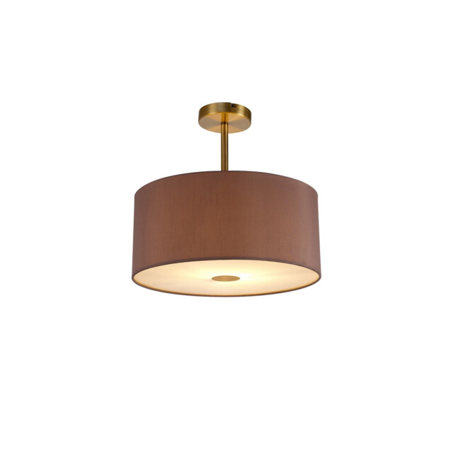 Baymont Antique Brass E27 Semi Flush With 40cm x 18cm Dual Faux Silk Shade, Taupe/Halo Gold - image 1