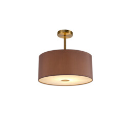 Baymont Antique Brass E27 Semi Flush With 40cm x 18cm Dual Faux Silk Shade, Taupe/Halo Gold