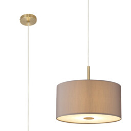 Baymont Antique Brass 5 Light E27 Single Pendant With 40cm x 18cm Faux Silk Shade, Grey/White Laminate