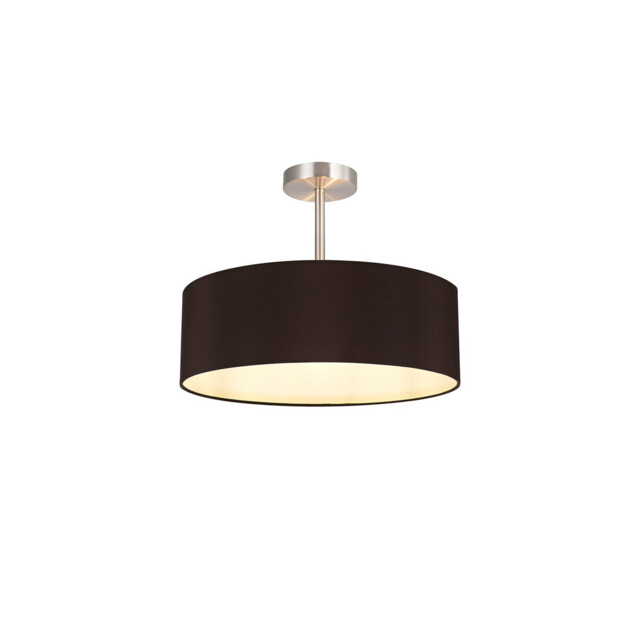 Baymont Satin Nickel 3 Light E27 Semi Flush Fixture, With 45cm x 15cm Faux Silk Shade, Black - image 1