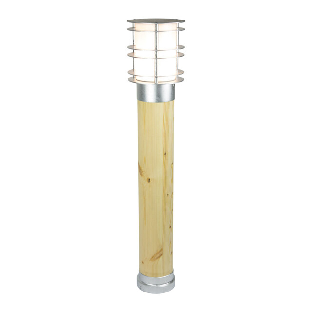 Stockholm Outdoor Large Bollard Natural Wood & Galvanized , IP65, E27 - image 1