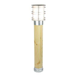 Stockholm Outdoor Large Bollard Natural Wood & Galvanized , IP65, E27