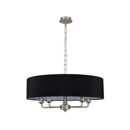 Banyan 5 Light Multi Arm Pendant, E14 Satin Nickel With 60cm x 15cm Faux Silk Shade, black - thumbnail 5