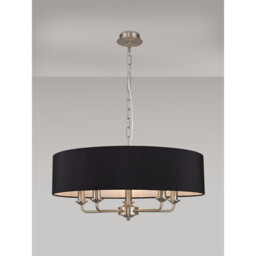 Banyan 5 Light Multi Arm Pendant, E14 Satin Nickel With 60cm x 15cm Faux Silk Shade, black - thumbnail 2