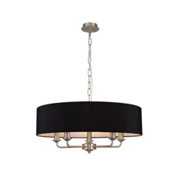 Banyan 5 Light Multi Arm Pendant, E14 Satin Nickel With 60cm x 15cm Faux Silk Shade, black - thumbnail 1