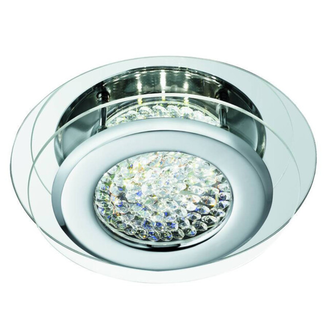 Vesta LED Round Flush Ceiling Light Chrome with Crystal Glass Centre