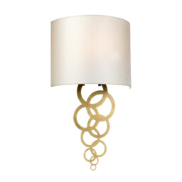 Curtis Medium 1 Light Wall Light, Aged Brass, Ivory Faux Silk Shade - thumbnail 1
