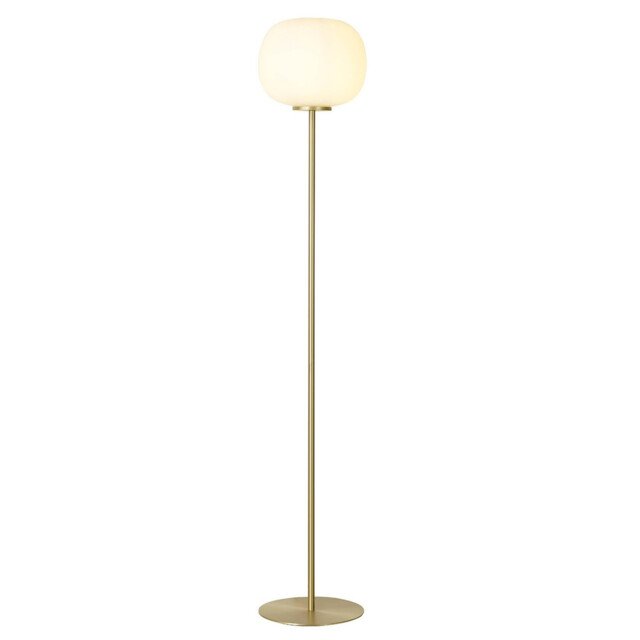 Cheektowaga Medium Oval Ball Floor Lamp E27 Satin Gold Base With Frosted White Glass Globe - image 1