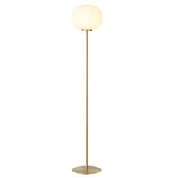 Cheektowaga Medium Oval Ball Floor Lamp E27 Satin Gold Base With Frosted White Glass Globe