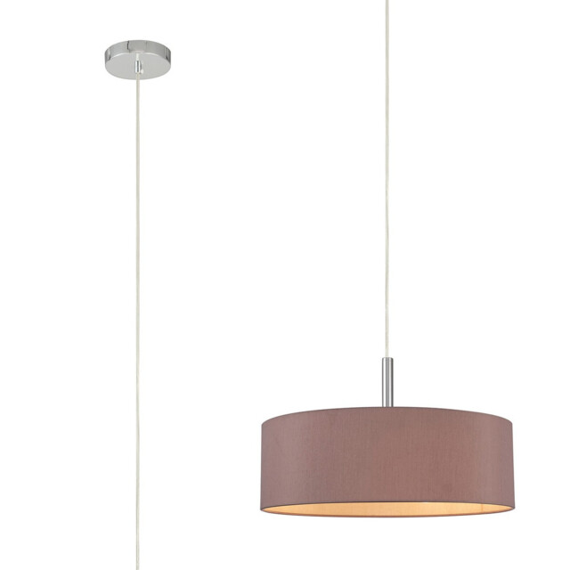Baymont Polished Chrome 5 Light E27 Single Pendant, With 45cm x 15cm Dual Faux Silk Shade, Taupe/Halo Gold - image 1