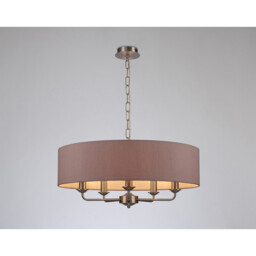 Banyan 5 Light Multi Arm Pendant, E14 Satin Nickel With 60cm x 15cm Dual Faux Silk Shade, Taupe/Halo Gold - thumbnail 2