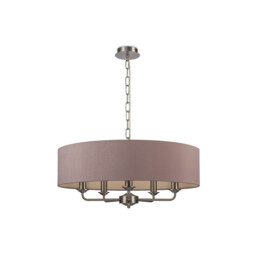 Banyan 5 Light Multi Arm Pendant, E14 Satin Nickel With 60cm x 15cm Dual Faux Silk Shade, Taupe/Halo Gold - thumbnail 5