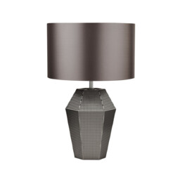 Table Lamp Smoked Glass with Grey Drum Shade - thumbnail 2