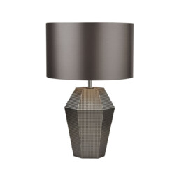 Table Lamp Smoked Glass with Grey Drum Shade - thumbnail 1