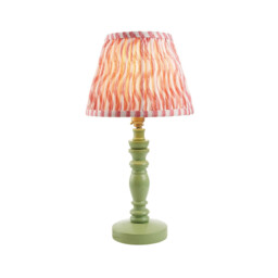 Bibury Satin Cotswold Green Paint Table Lamp with Coral Pink Fabric Ripple Shade 20cm B22