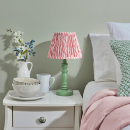 Bibury Satin Cotswold Green Paint Table Lamp with Coral Pink Fabric Ripple Shade 20cm B22 - thumbnail 3