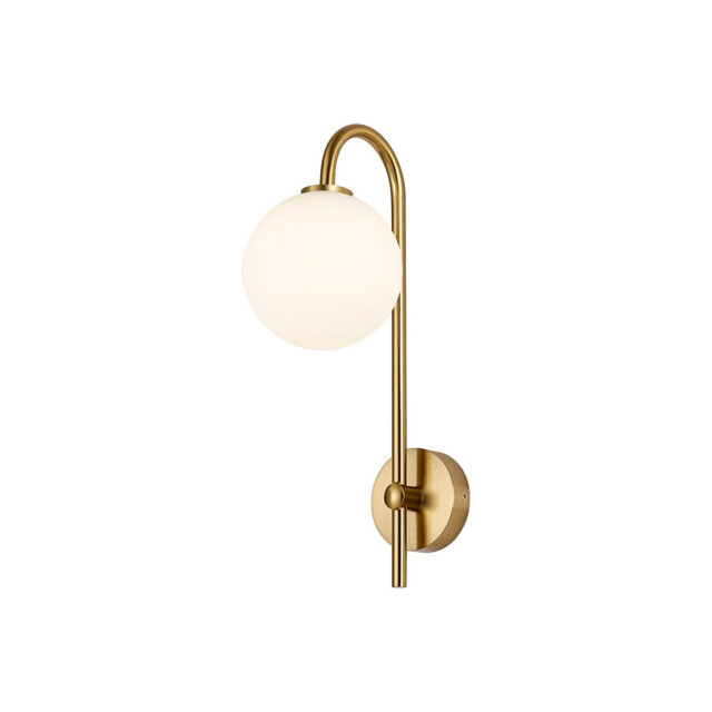 Tivoli Curved Arm Wall Light, 1 Light G9, IP44, Brass Gold/Opal Smooth Round Glass - image 1