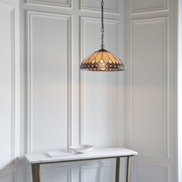Brooklyn 1 Light Medium Ceiling Pendant Dark Bronze, Tiffany glass, E27 - thumbnail 2