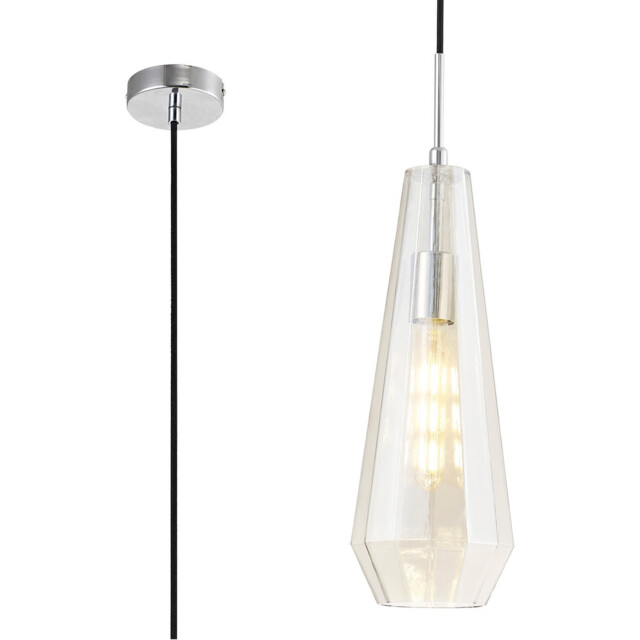 Markus 16cm Single Slim Cone Pendant Polished Chrome/Cognac Glass - image 1
