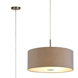 Baymont Satin Nickel 5 Light E27 Single Pendant With 60cm x 22cm Dual Faux Silk Shade, Taupe/Halo Gold