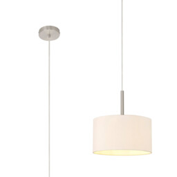 Baymont Satin Nickel E27 Single Pendant With 30cm x 17cm Dual Faux Silk Shade, Nude Beige/Moonlight