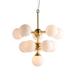 Oscar Globe Pendant Satin Brushed Gold Effect Plate & Gloss White Glass 11 Light Dimmable IP20 - G9