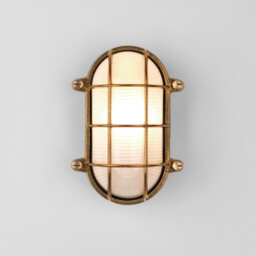 Thurso Outdoor Bulkhead Coastal Wall Light Natural Brass IP44, E27 - thumbnail 2