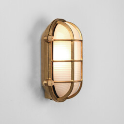 Thurso Outdoor Bulkhead Coastal Wall Light Natural Brass IP44, E27 - thumbnail 3