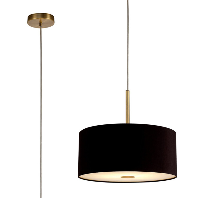 Baymont Antique Brass E27 Single Pendant With 40cm x 18cm Dual Faux Silk Shade, Black/Green Olive - image 1