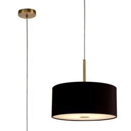 Baymont Antique Brass E27 Single Pendant With 40cm x 18cm Dual Faux Silk Shade, Black/Green Olive