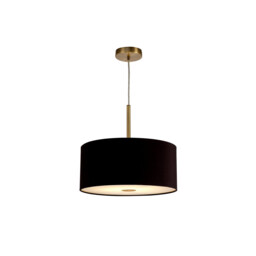 Baymont Antique Brass E27 Single Pendant With 40cm x 18cm Dual Faux Silk Shade, Black/Green Olive - thumbnail 5