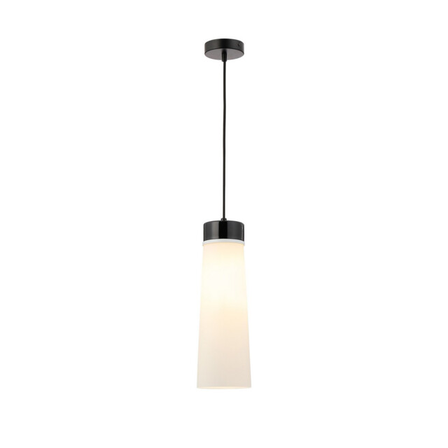 Freedom Ceiling Pendant E27, With Large Opal Cylindrical Cone Glass Black Marble, Opal, Black, Black Fabric - image 1