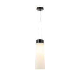 Freedom Ceiling Pendant E27, With Large Opal Cylindrical Cone Glass Black Marble, Opal, Black, Black Fabric - thumbnail 1