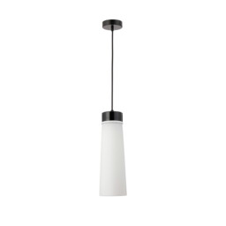 Freedom Ceiling Pendant E27, With Large Opal Cylindrical Cone Glass Black Marble, Opal, Black, Black Fabric - thumbnail 5