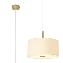 Baymont Antique Brass 5 Light E27 Single Pendant With 40cm Faux Silk Shade, Ivory Pearl/White Laminate