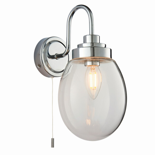 Hampton LED 1 Light Bathroom Wall Glass, Chrome Plate IP44, LED E14 - image 1