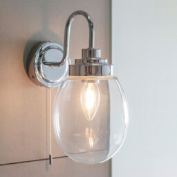 Hampton LED 1 Light Bathroom Wall Glass, Chrome Plate IP44, LED E14 - thumbnail 3