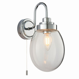 Hampton LED 1 Light Bathroom Wall Glass, Chrome Plate IP44, LED E14 - thumbnail 1