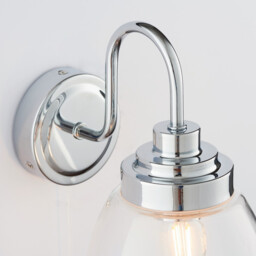 Hampton LED 1 Light Bathroom Wall Glass, Chrome Plate IP44, LED E14 - thumbnail 5