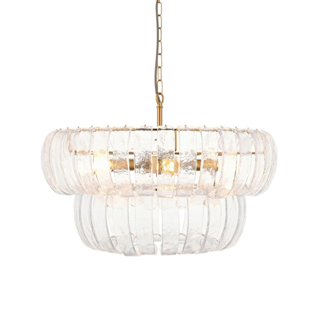Montrose Pendant Ceiling Light Brushed Aged Brass Plate & Handmade Clear Textured Glass 6x E14 - image 1