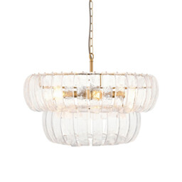 Montrose Pendant Ceiling Light Brushed Aged Brass Plate & Handmade Clear Textured Glass 6x E14 - thumbnail 1
