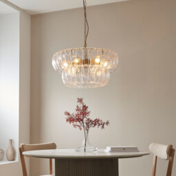 Montrose Pendant Ceiling Light Brushed Aged Brass Plate & Handmade Clear Textured Glass 6x E14 - thumbnail 3