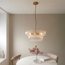Montrose Pendant Ceiling Light Brushed Aged Brass Plate & Handmade Clear Textured Glass 6x E14 - thumbnail 2