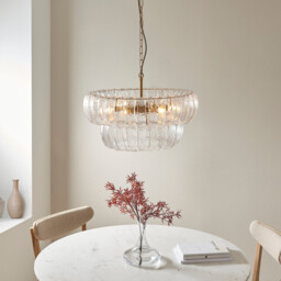 Montrose Pendant Ceiling Light Brushed Aged Brass Plate & Handmade Clear Textured Glass 6x E14 - thumbnail 5