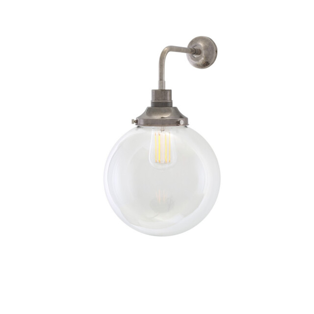 Bamako 25cm Globe Wall Light, Antique Silver, Clear Glass