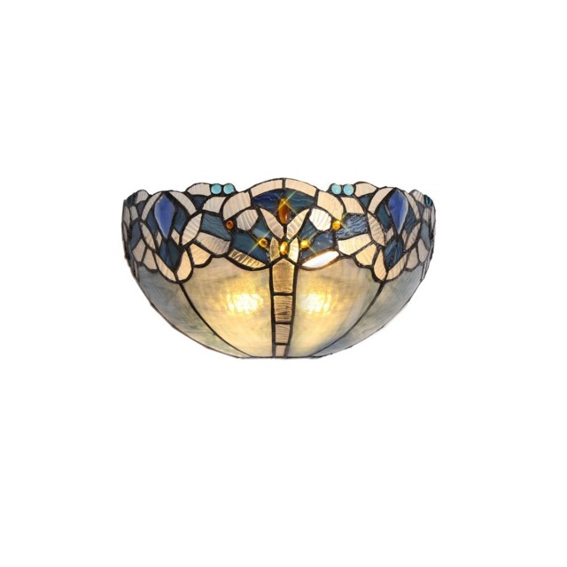 Worcester Tiffany 30cm Wall Lamp, 2 x E14, Blue, Clear Crystal - image 1